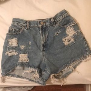 Handmade distressed Highwaisted Levis shorts